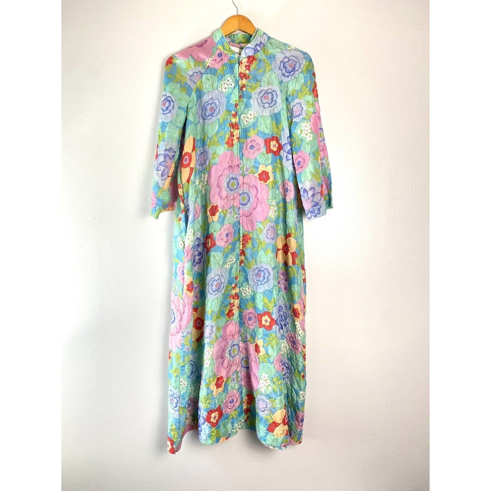 Stella Fagin Kimono Style Lounge Gown House Coat Robe Flower Mod 60s Vintage